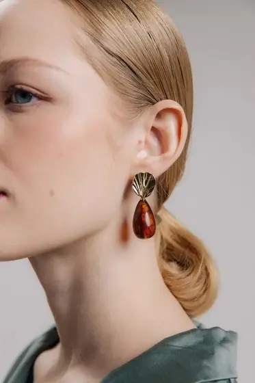 Серьги акрил &laquo;Веер с каплей&raquo;, коричневые в золоте