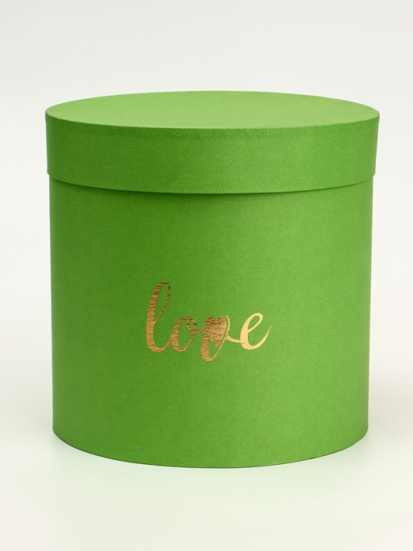 Коробка круглая, с тиснением"Love"салатовая, 21,5*21,5*21см