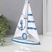 Сувенир дерево "Парусник с якорем на парусе" бело-синий 16,5х4,5х27,5 см