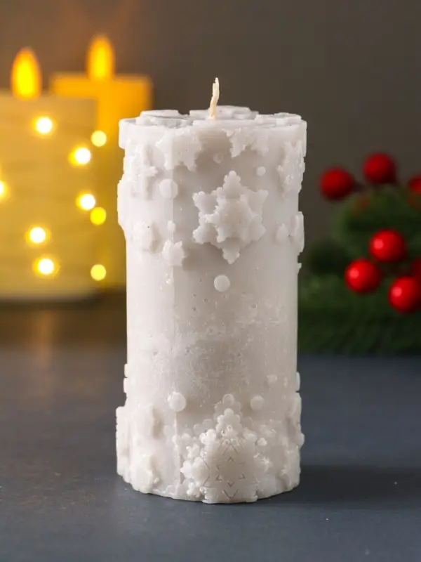 Свеча столбик  Свеча столбик "С Новым годом" 55*105 мм серебро