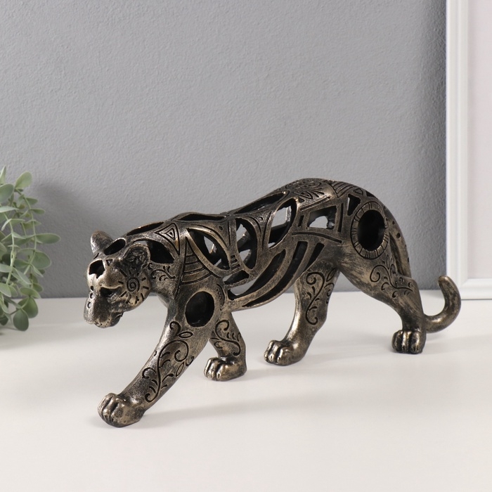 Сувенир полистоун Сувенир полистоун "Дикая кошка в рисунках" под бронзу 6х37,5х15 см