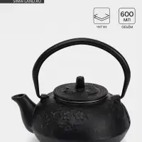 Чайник, 600 мл, с ситом, эмалированное покрытие внутри, чугун, чёрный