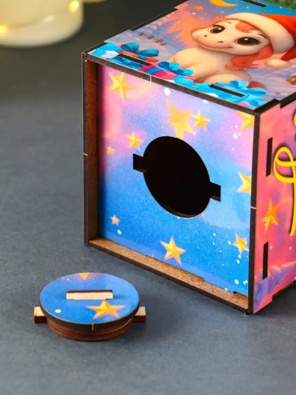 Деревянная копилка для денег &laquo;Лошадка новогодняя. Все сбудется&raquo;, куб, 10&times;10&times;10 см, (набор 7 деталей)