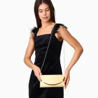 Сумка-клатч женская вечерняя на магните, на золотистой цепочке, однотонная, бежевая