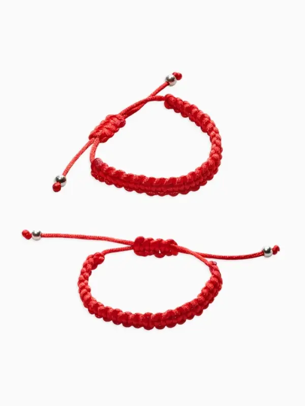Браслет-оберег набор 2 шт &laquo;Красная нить&raquo;, косичка, бусины, цвет красный  в золоте