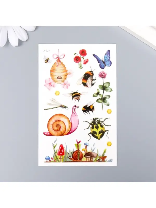 Переводные тату на тело цветные «Улитка в лесу», 12×7.5 см