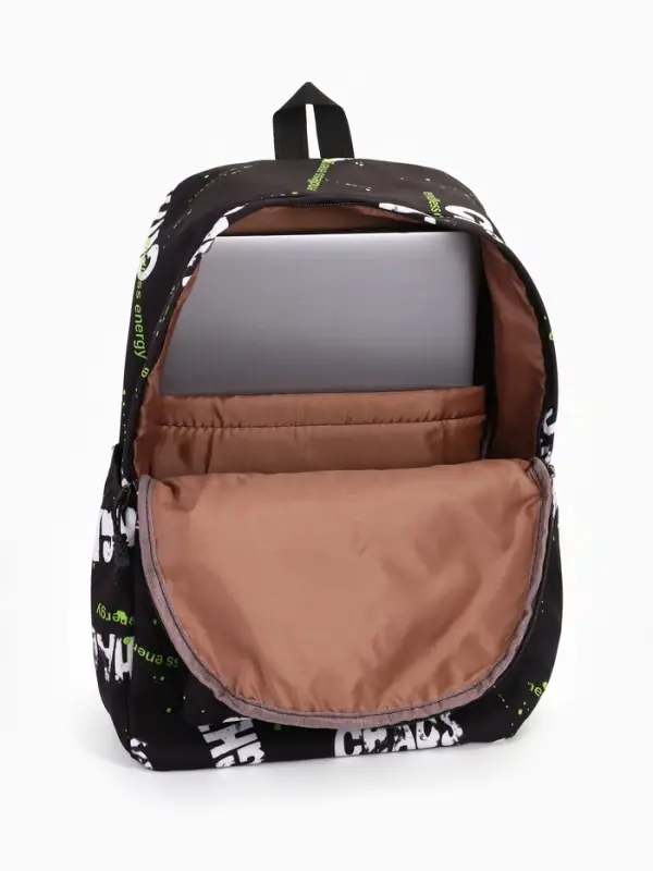 Рюкзак школьный на молнии, с карманами, с абстрактным принтом, 30&times;13&times;42 см, чёрный