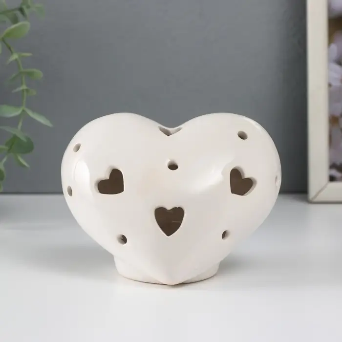 Фигурка светящаяся &laquo;Сердце&raquo;, керамика, белый, 12.3&times;9&times;8.6 см