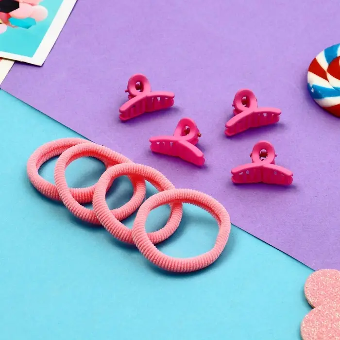 Набор для волос Набор для волос "Оливия" (4 резинки 4 см, 4 краба 2,5 см) петелька, розовый