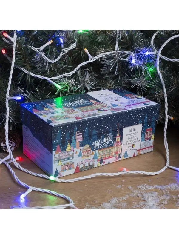 Гирлянда &laquo;Нить&raquo; 20 м, IP44, белая нить, 200 LED, свечение мульти, 8 режимов, 220 В