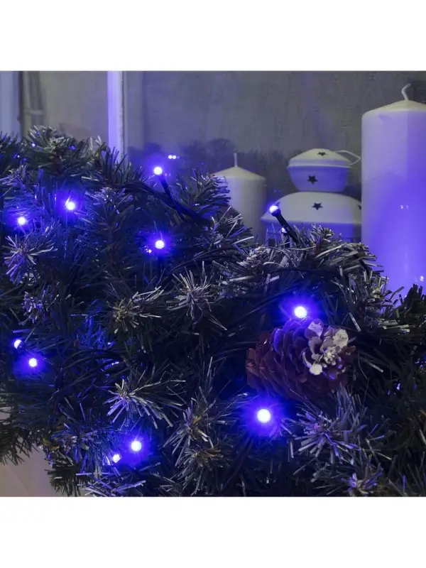 Гирлянда &laquo;Нить&raquo; 10 м, IP44, УМС, тёмная нить, 72 SMD-LED, свечение синее, 220 В