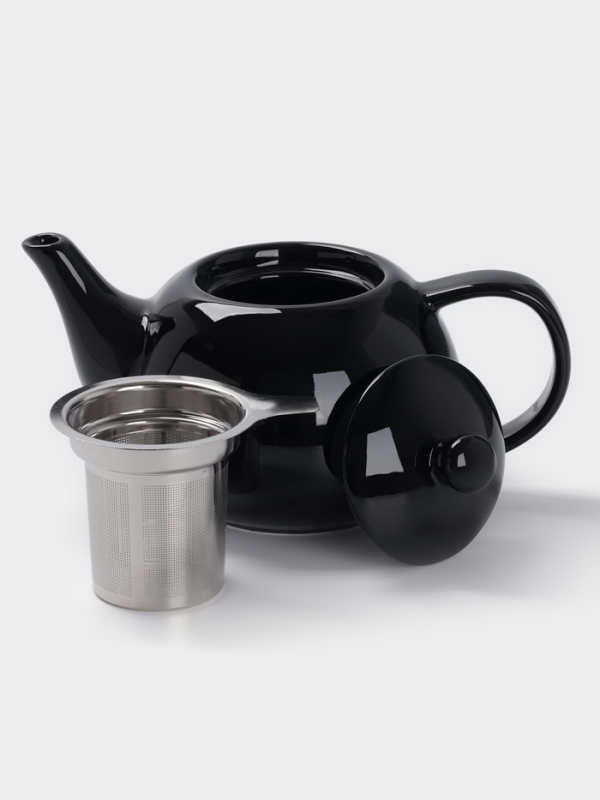 Чайник заварочный «Глянец», 1100 мл, черный, металл сито Чайник заварочный «Глянец», 1100 мл, черный, металл сито