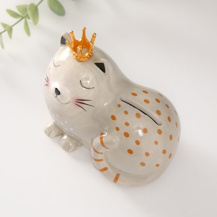 Копилка керамика Копилка керамика "Спящая серая кошка в короне" 11,6х7,4х10,3 см