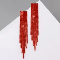 Серьги висячие со стразами &laquo;Маскарад&raquo; ступенька, цвет красный, 9.7 см