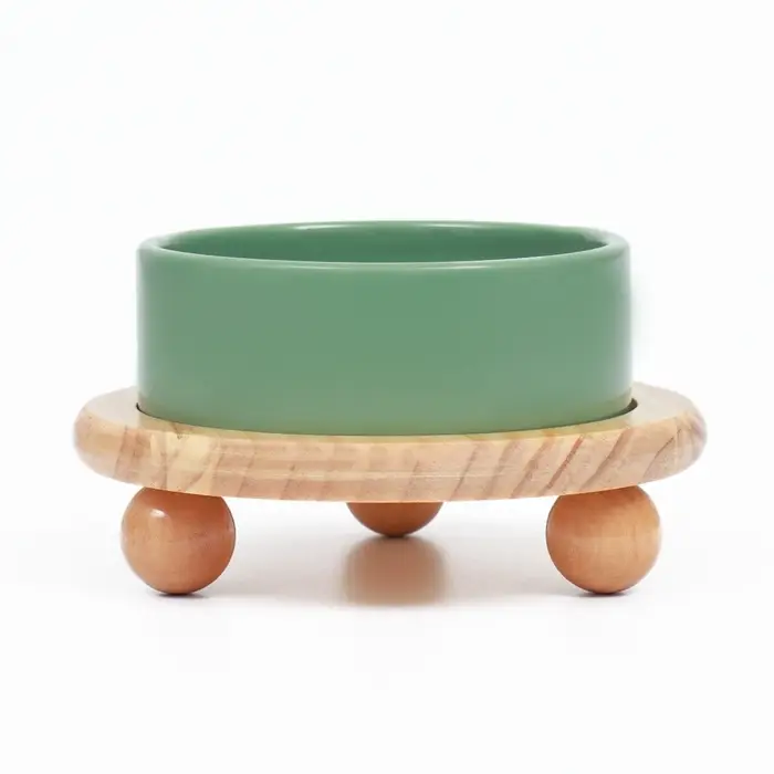 Миска, 300 мл, 13&times;5 см, на подставке, керамика, серо-зелёная