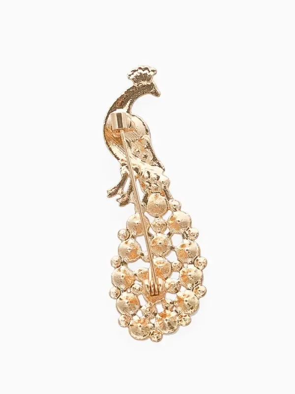 Брошь &laquo;Павлин&raquo;, с жемчужным хвостом, разноцветная в золоте