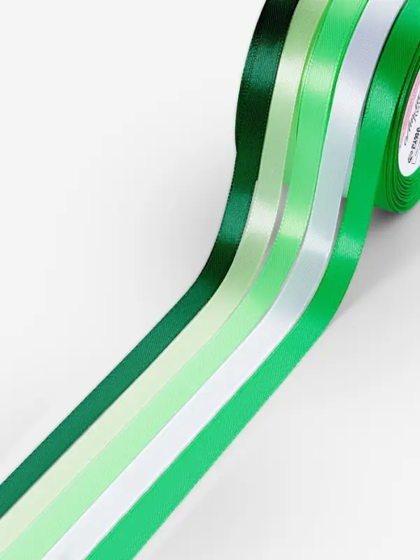 Атласная лента, набор 5 шт., 10 мм, 23&plusmn;1 м, белая, зелёная