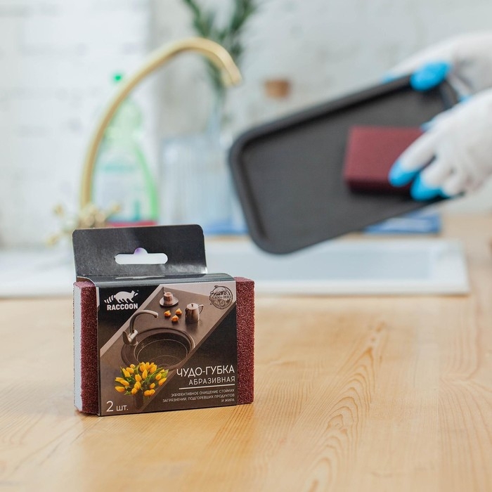 Губки для посуды Raccoon «Чудо-губка», 2 шт, чистящие,10,5×7×5 см Губки для посуды Raccoon «Чудо-губка», 2 шт, чистящие,10,5×7×5 см