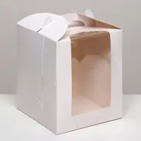Коробка под бенто-торт с окном, белая, 15&times;15&times;18 см