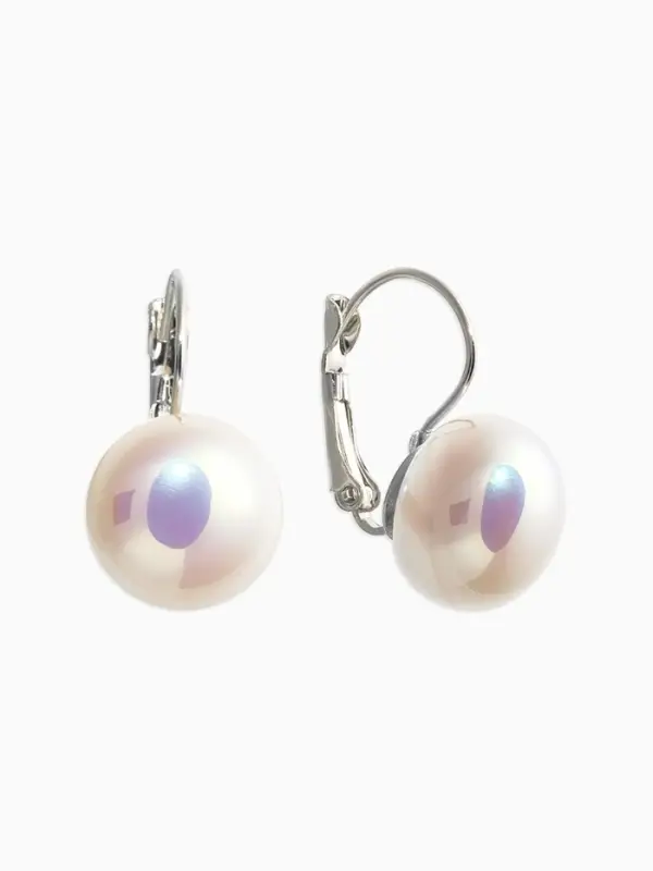 Серьги пластик "Майорика" круг, цвет белый в серебре