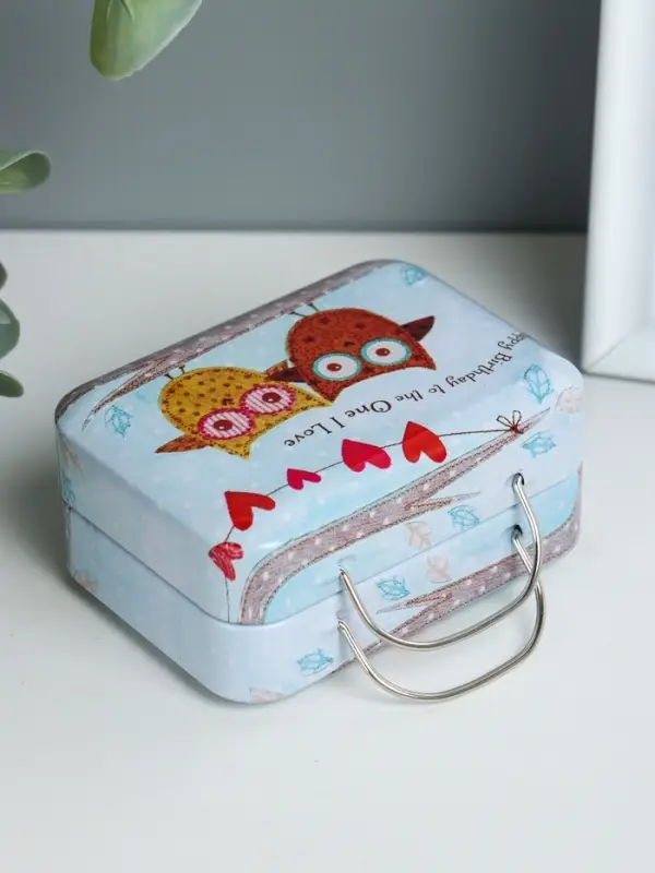 Шкатулка металл чемодан "Совушки на ветке" 5,5х7,5х3,5 см