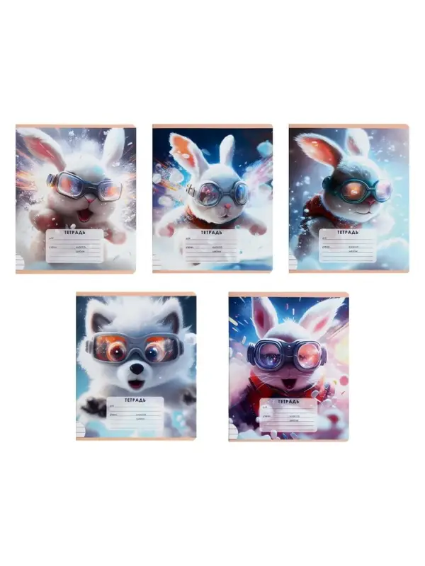 Комплект тетрадей из 10 штук, 12 листов в линию Calligrata "Пушистые друзья", обложка мелованный картон, блок офсет, 5 видов по 2 штуки