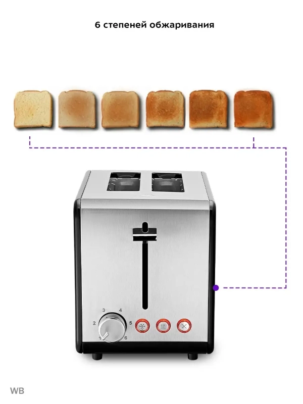 Тостер для хлеба с поддоном КТ-2058 - 870 Вт Тостер для хлеба с поддоном КТ-2058 - 870 Вт