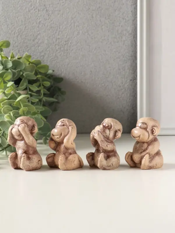 Статуэтки набор 4 шт "Обезьянки" высота 6 см, слоновая кость 10970272