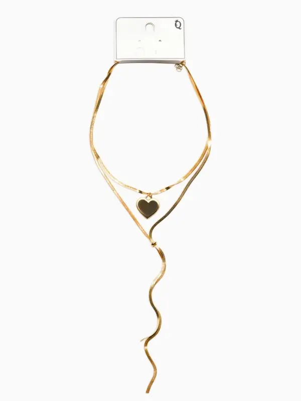 Кулон на затяжке 2 яруса медь "Медальон" 40/70см, сердце, цвет золото