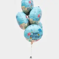 Воздушный шар фольгированный 18" &laquo;С Днем Рождения! Морская тема&raquo; голубой, круг, набор 5 штук