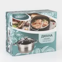 Кастрюля Катунь &laquo;Диана&raquo;, 6 л, d=24 см, с крышкой, капсульное дно, индукция, нержавеющая сталь, AISI - 201, хромированная