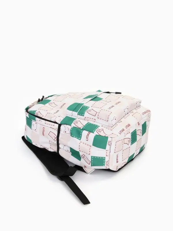 Рюкзак школьный на молнии, с карманами, с рисунком, размер 30&times;13&times;42 см, с принтом, бежевый