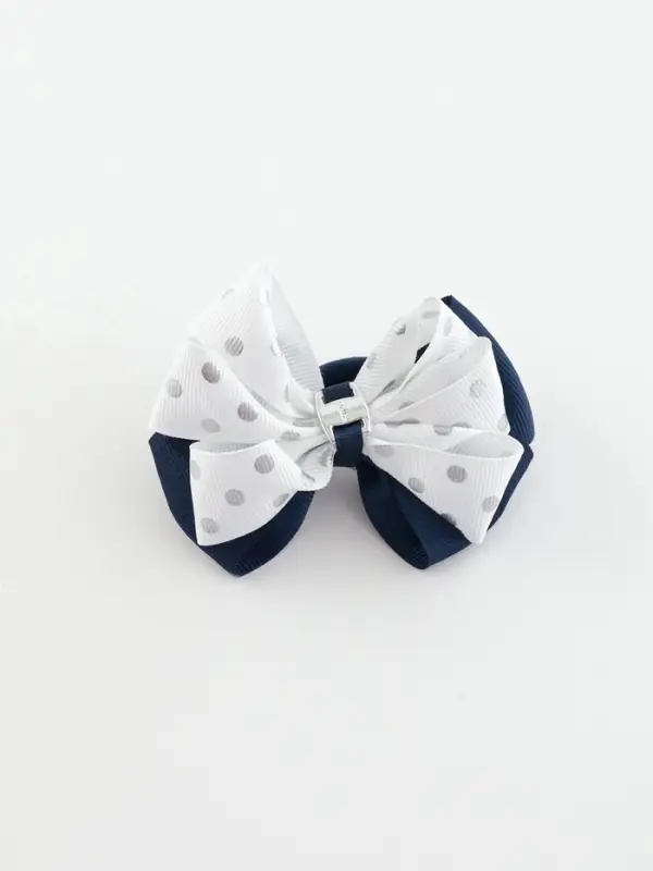 Бант для волос на резинке &laquo;Школьница&raquo;, горох серебро, 8 см, бело-синий