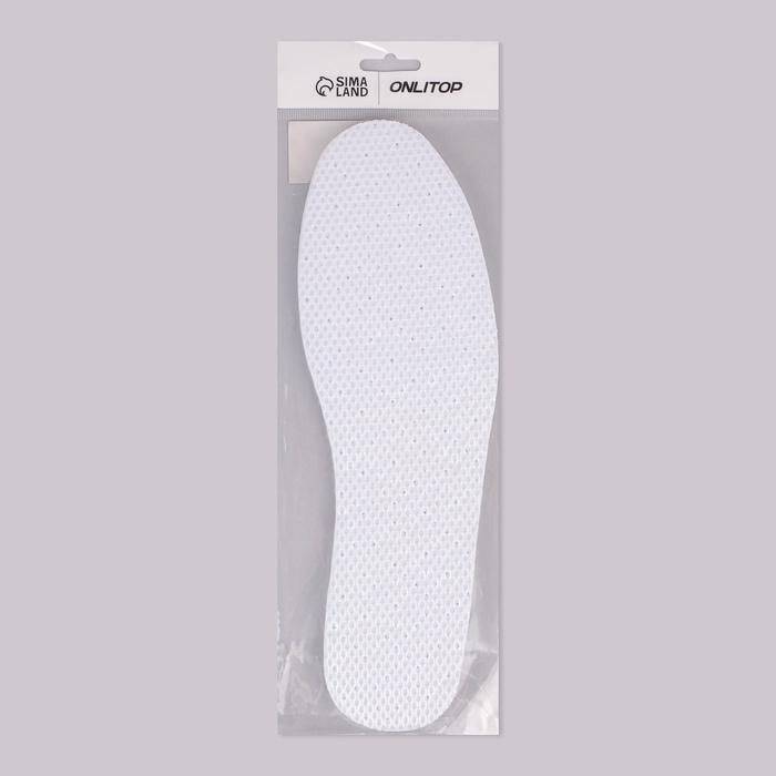 Стельки для обуви, универсальные, дышащие, р-р RU до 46 (р-р Пр-ля до 47), 29 см, пара, цвет белый Стельки для обуви, универсальные, дышащие, р-р RU до 46 (р-р Пр-ля до 47), 29 см, пара, цвет белый