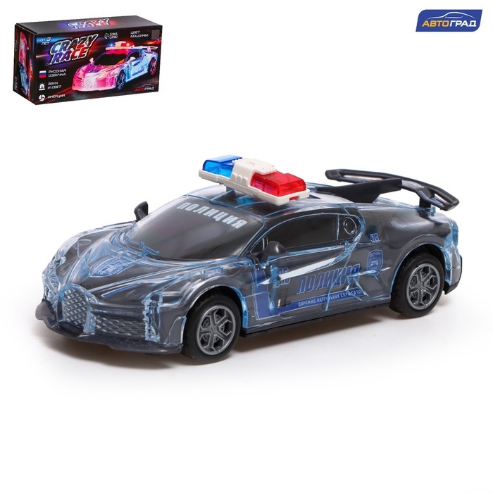 Машина инерционная «Crazy race, полиция», русская озвучка, свет, цвет серый Машина инерционная «Crazy race, полиция», русская озвучка, свет, цвет серый