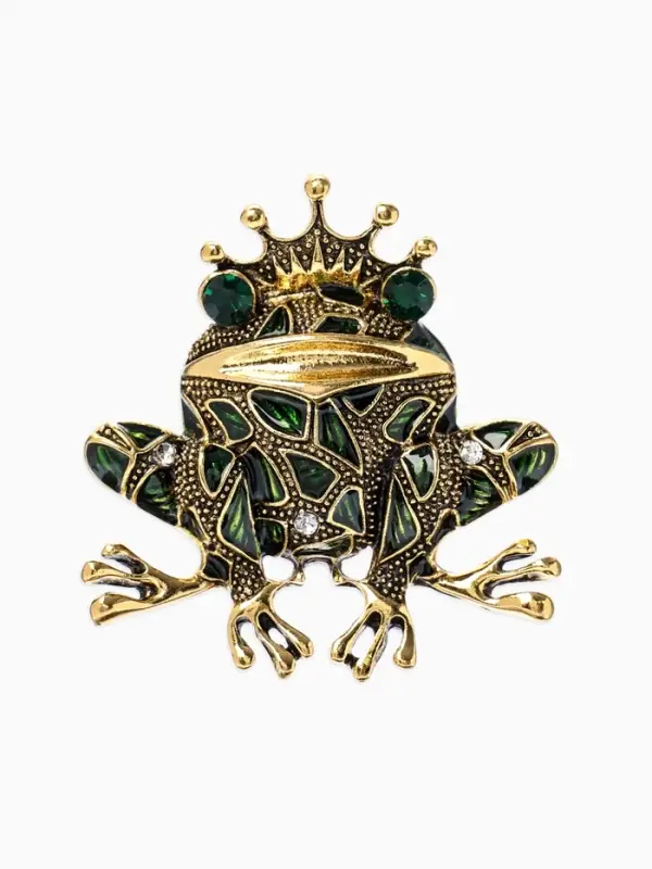 Брошь &laquo;Лягушка&raquo; принцесса, цвет зелёный в чернёном золоте