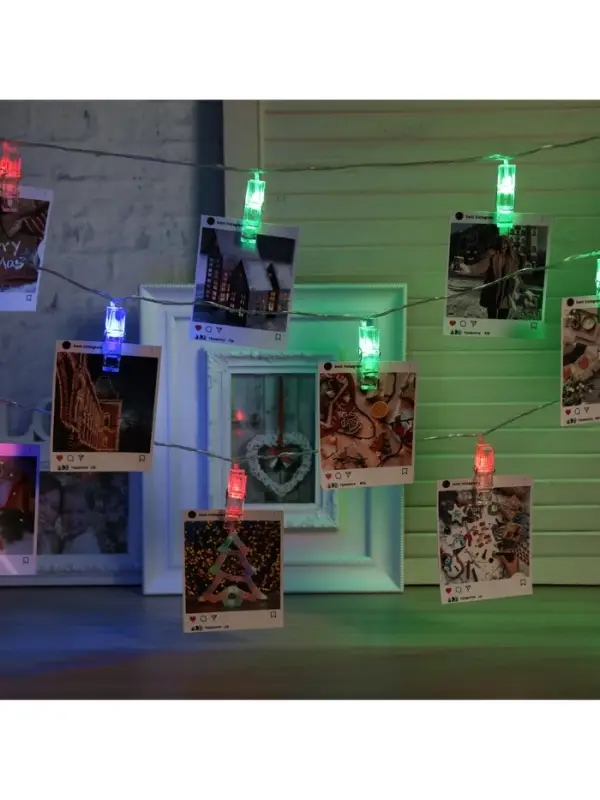 Гирлянда &laquo;Нить&raquo; 5 м с насадками &laquo;Прищепки&raquo;, IP20, прозрачная нить, 20 LED, свечение мульти (RG/RB), мигание, 220 В