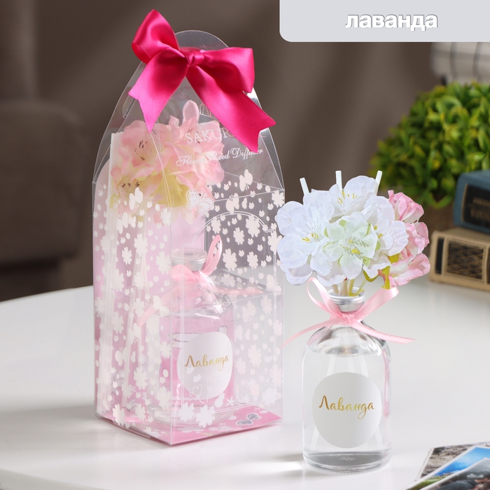 Диффузор ароматический с декором Диффузор ароматический с декором "Сакура", 100 мл, лаванда, "Богатство Аромата"