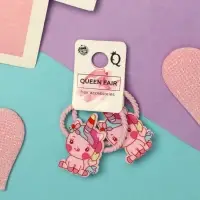 Резинка для волос "Крошка глянец" (набор 2 шт) единорожка весёлый, 3 см, розовый