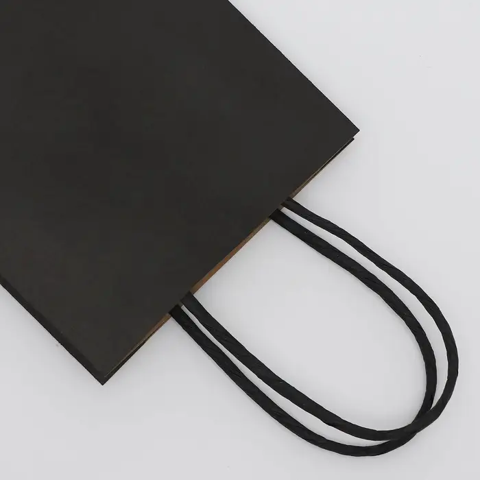 Пакет крафт чёрный, круглая ручка, 15×12×6 см, 120 г