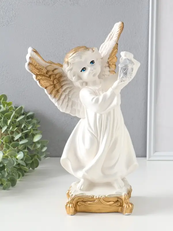 Фигура "Ангел с фонарём" белый, 34х22х15 см