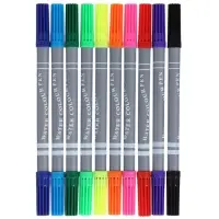 Фломастеры 10 цветов, двухсторонние, круглый наконечник 2 мм/5 мм, вентилируемый колпачок, блистер