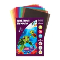 Бумага цветная А5, 10 листов, 10 цветов, Calligrata, газетная, в папке, МИКС