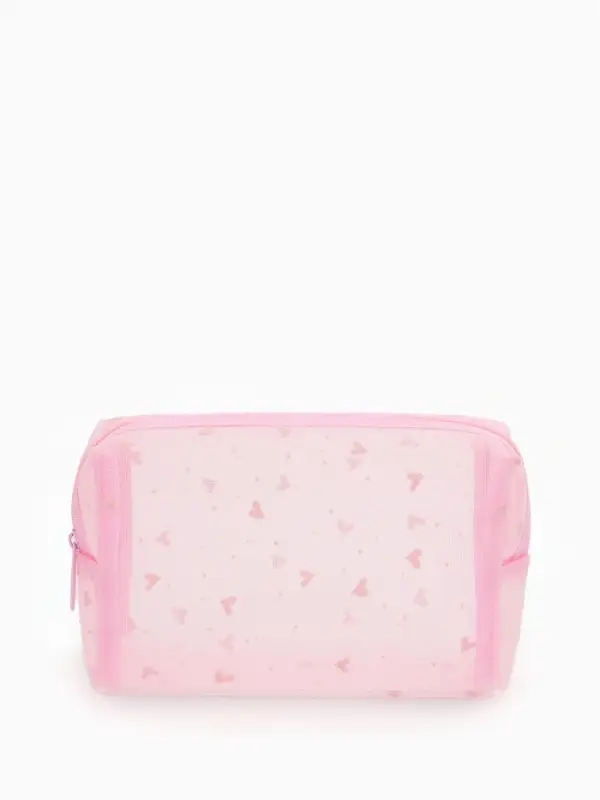 Косметичка дор Сердца, сетка 18*7,5*10, отд на молнии, розовый Косметичка дор Сердца, сетка 18*7,5*10, отд на молнии, розовый