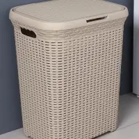 Корзина бельевая &laquo;Ротанг&raquo;, 60 л, 34.6&times;44.5&times;56 см, с крышкой, латте