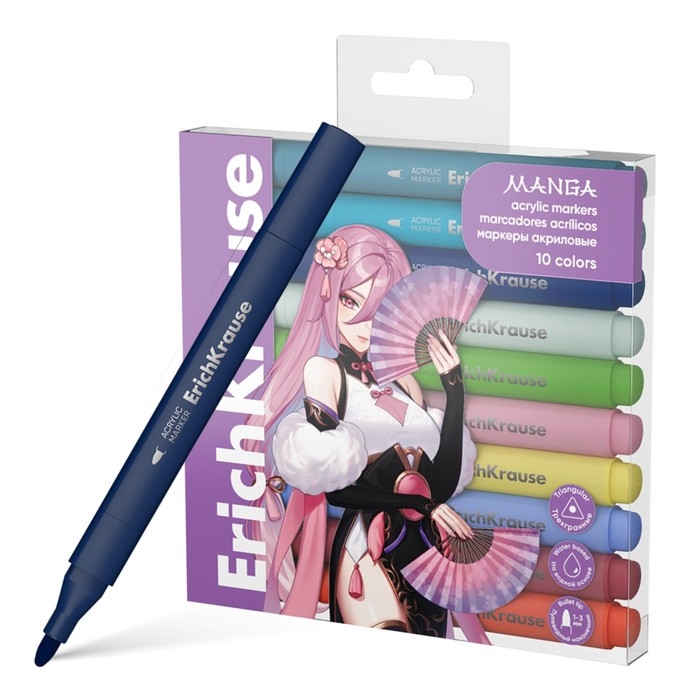 Маркеры акриловые 10 цветов, ErichKrause, Manga c пулевидным наконечником микс Маркеры акриловые 10 цветов, ErichKrause, Manga c пулевидным наконечником микс