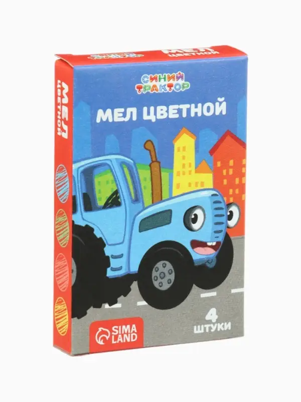 Мелки цветные школьные, 4 шт. «Синий трактор», прямоугольные Мелки цветные школьные, 4 шт. «Синий трактор», прямоугольные