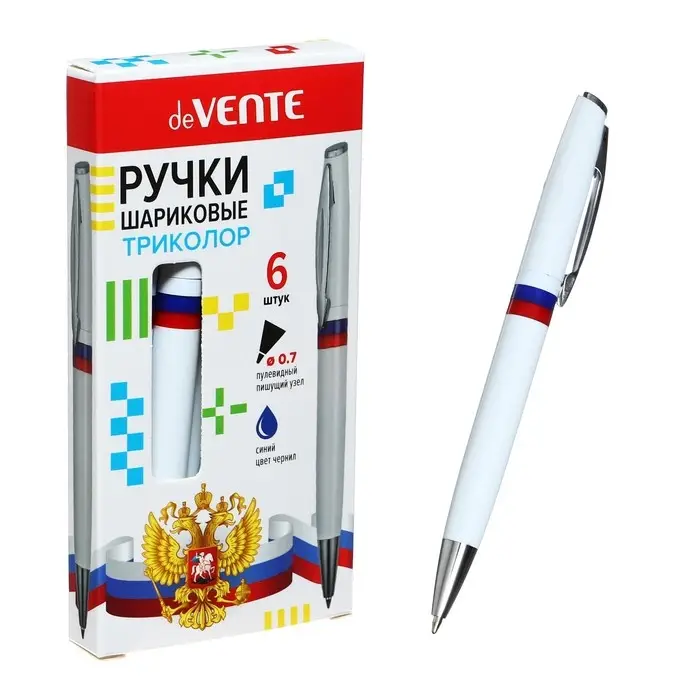 Ручка шариковая авт deVENTE Ручка шариковая авт deVENTE "Триколор" 0,7мм, синие чернила 5070300