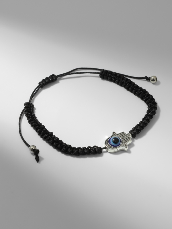 Браслет-оберег «Детский на нити» глазик в плетении, цвет синий в чернёном серебре, d=4 см
