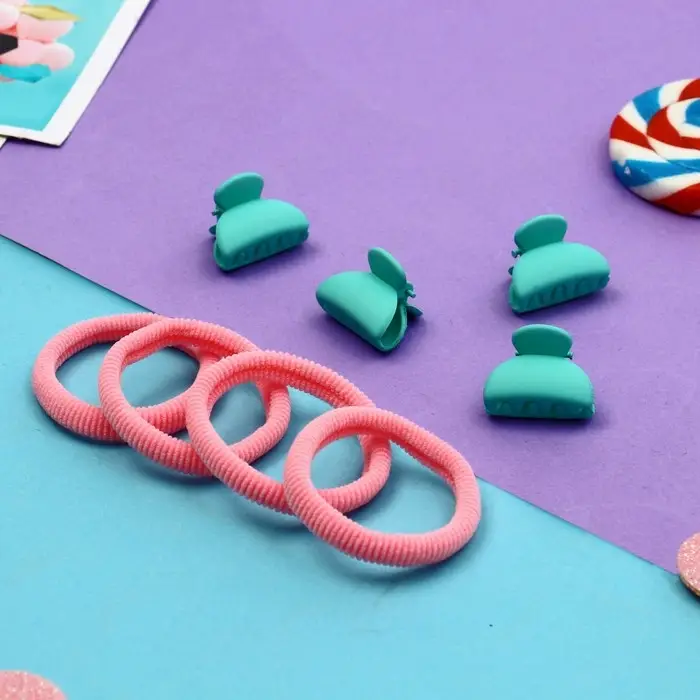 Набор для волос Набор для волос "Оливия" (4 резинки 4 см, 4 краба 2 см) дуга, зелёно-розовый